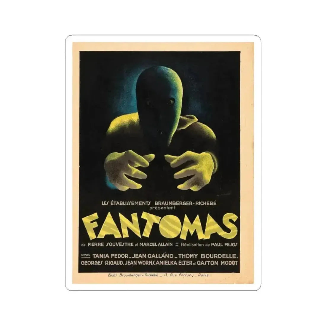 FANTOMAS 1964 Movie Poster - STICKER Vinyl Kiss-Cut Decal 6 Inch White - The Sticker Space