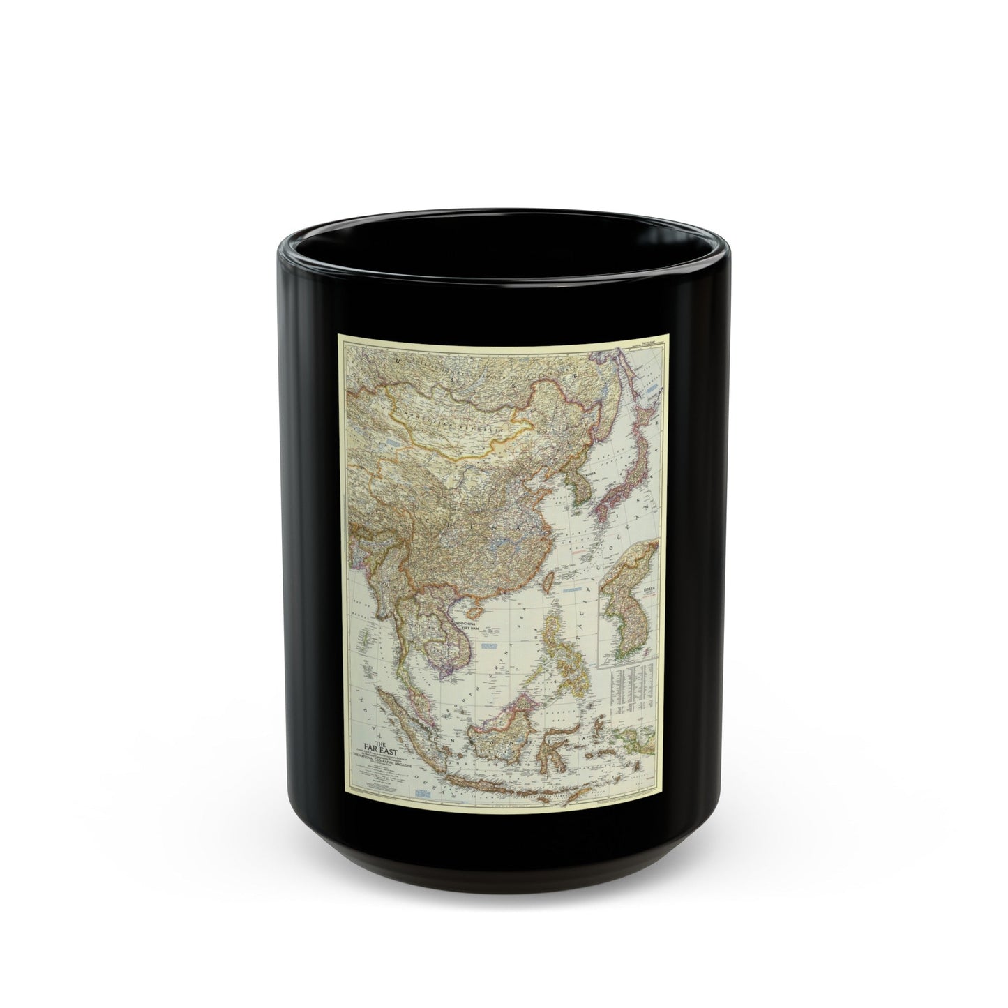 Far East (1952) (Map) Black Coffee Mug-15oz-The Sticker Space