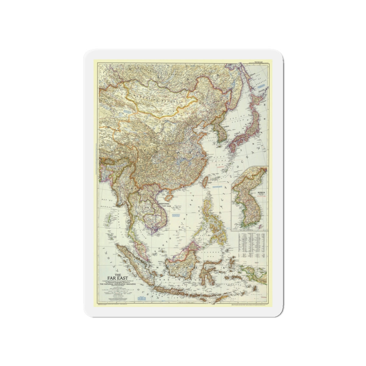 Far East (1952) (Map) Refrigerator Magnet-3" x 3"-The Sticker Space