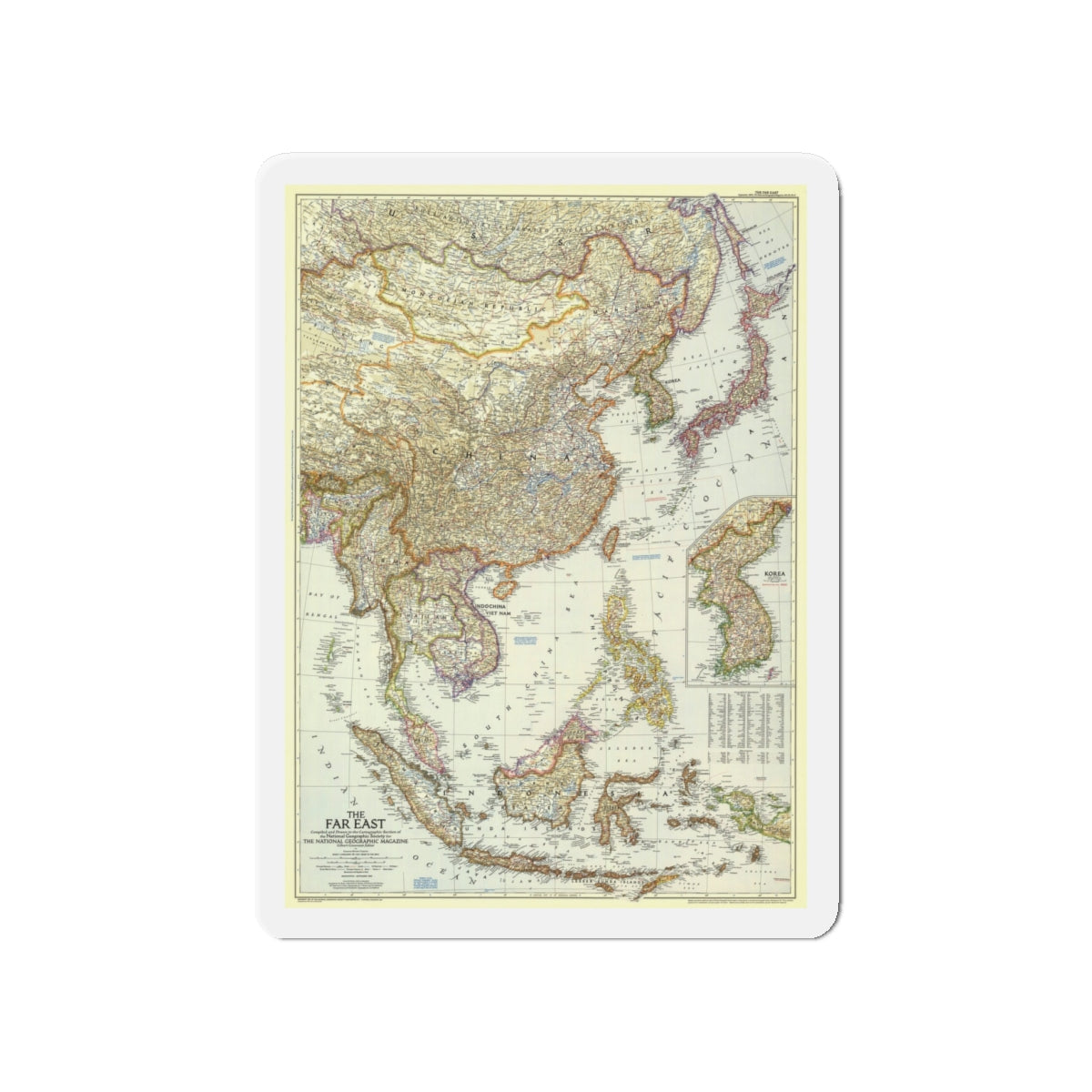 Far East (1952) (Map) Refrigerator Magnet-4" x 4"-The Sticker Space