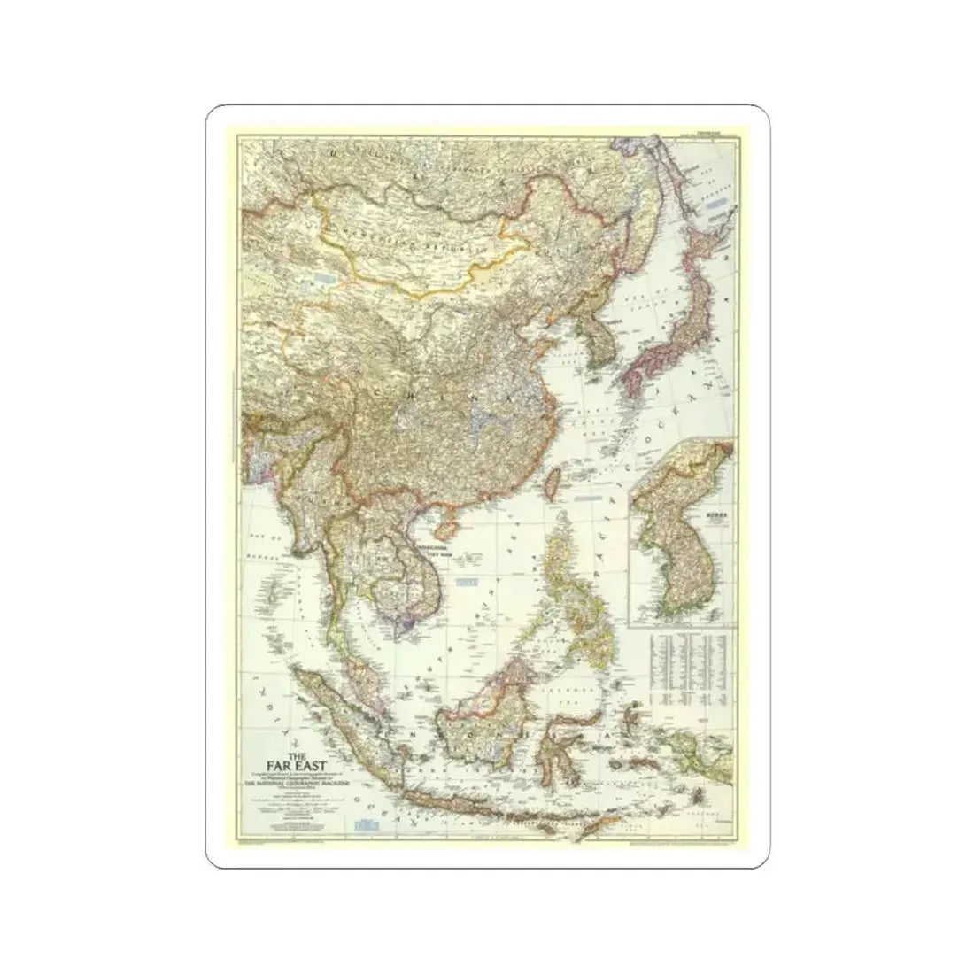 Far East (1952) (Map) STICKER Vinyl Kiss-Cut Decal 2 Inch White - The Sticker Space