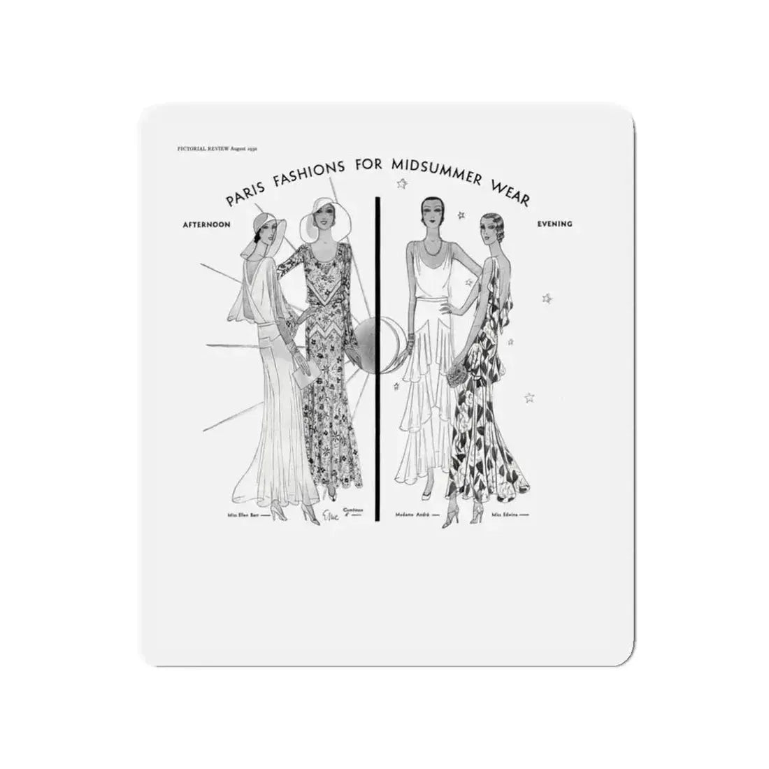 Fashion Illustration (1), Pictorial Review, August 1930 (Magazine Illustration) Refrigerator Magnet 3 Inch Die-Cut - The Sticker Space