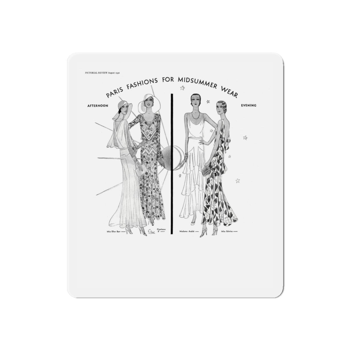 Fashion Illustration (1), Pictorial Review, August 1930 (Magazine Illustration) Refrigerator Magnet-6 × 6"-The Sticker Space