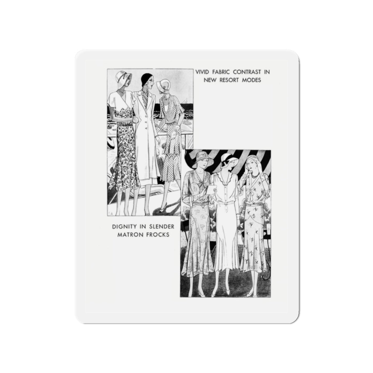 Fashion Illustration (2), Pictorial Review, August 1930 (Magazine Illustration) Refrigerator Magnet-2" x 2"-The Sticker Space