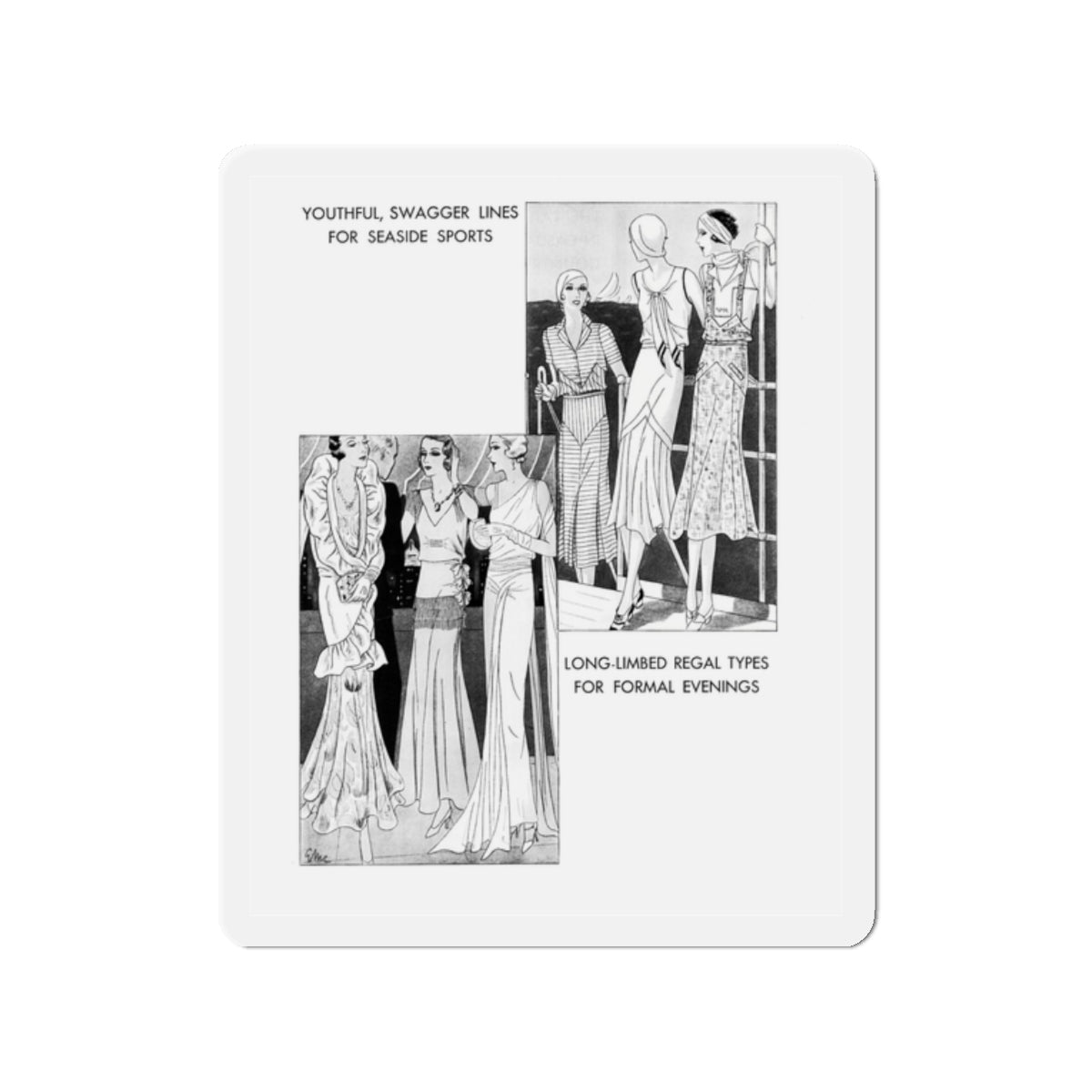 Fashion Illustration (3), Pictorial Review, August 1930 (Magazine Illustration) Refrigerator Magnet-2" x 2"-The Sticker Space