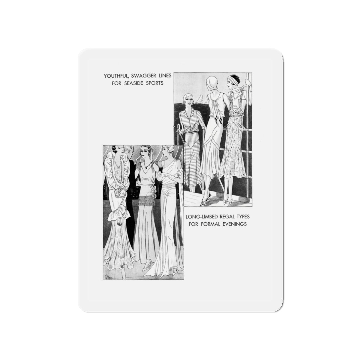 Fashion Illustration (3), Pictorial Review, August 1930 (Magazine Illustration) Refrigerator Magnet-3" x 3"-The Sticker Space