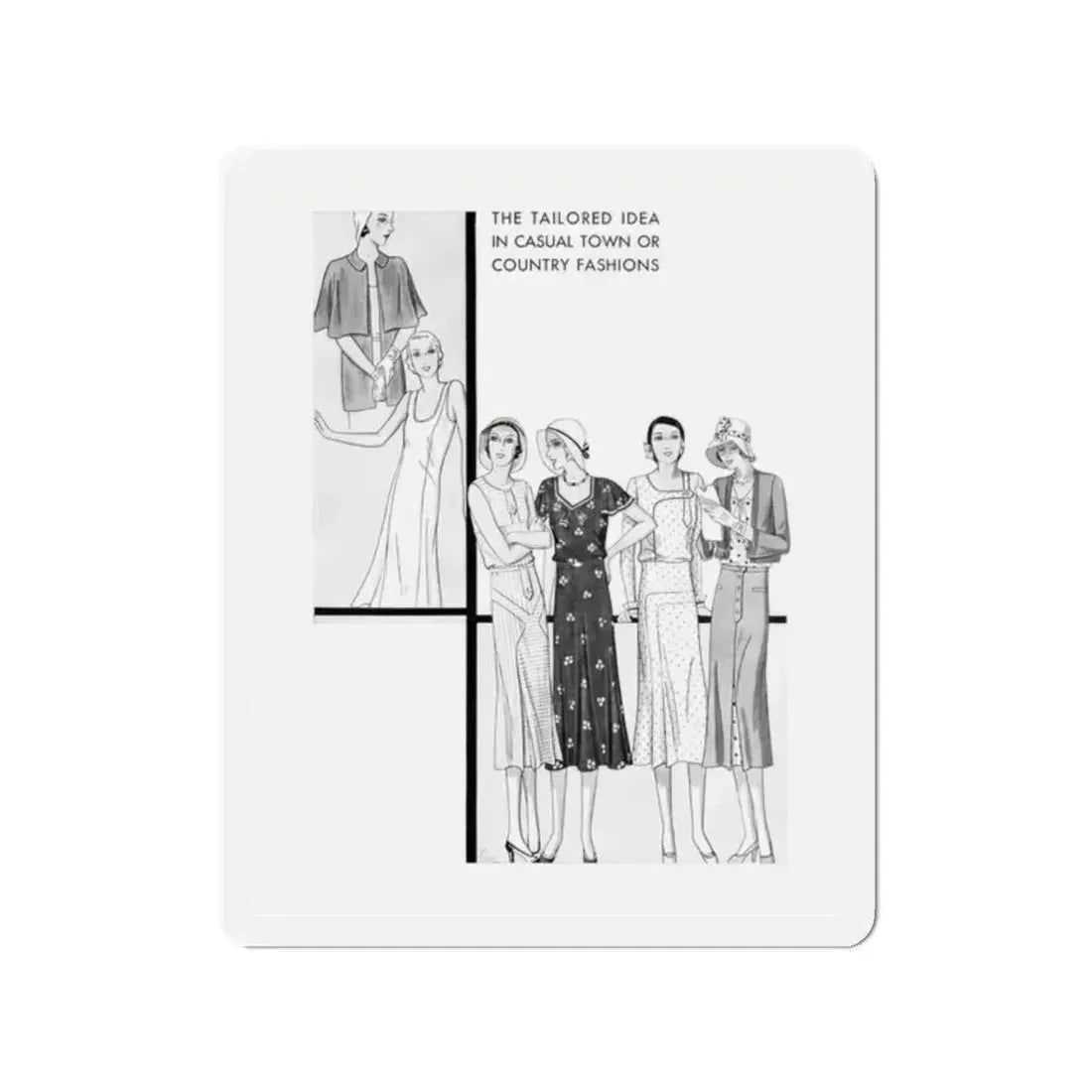 Fashion Illustration (4), Pictorial Review, August 1930 (Magazine Illustration) Refrigerator Magnet 2 Inch Die-Cut - The Sticker Space