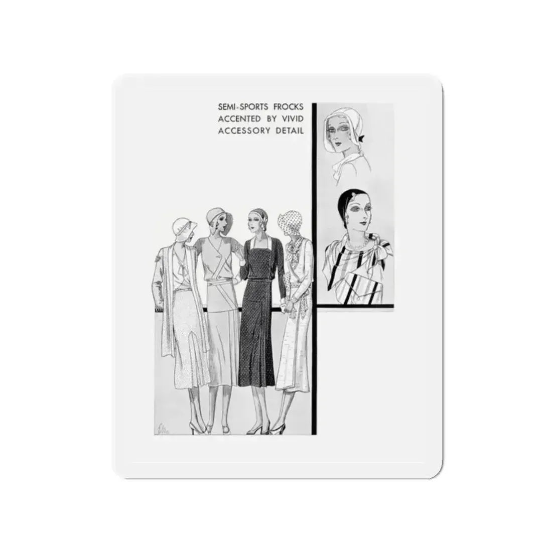 Fashion Illustration (5), Pictorial Review, August 1930 (Magazine Illustration) Refrigerator Magnet 2 Inch Die-Cut - The Sticker Space
