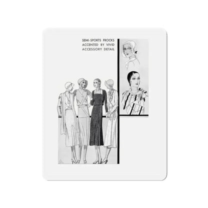 Fashion Illustration (5), Pictorial Review, August 1930 (Magazine Illustration) Refrigerator Magnet 2 Inch Die-Cut - The Sticker Space