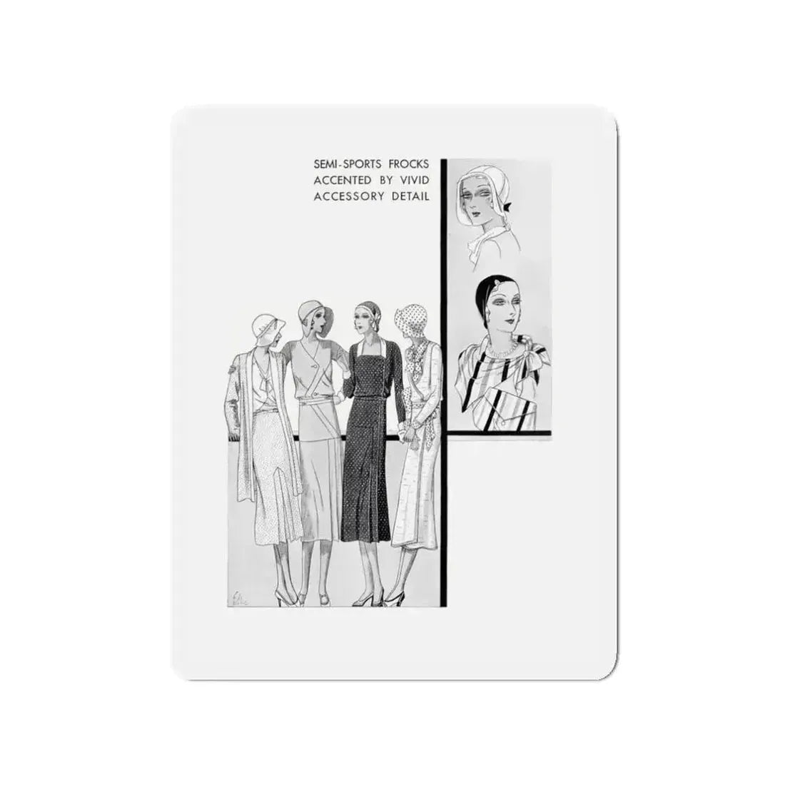 Fashion Illustration (5), Pictorial Review, August 1930 (Magazine Illustration) Refrigerator Magnet 3 Inch Die-Cut - The Sticker Space
