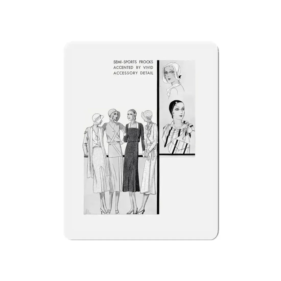 Fashion Illustration (5), Pictorial Review, August 1930 (Magazine Illustration) Refrigerator Magnet 5 Inch Die-Cut - The Sticker Space