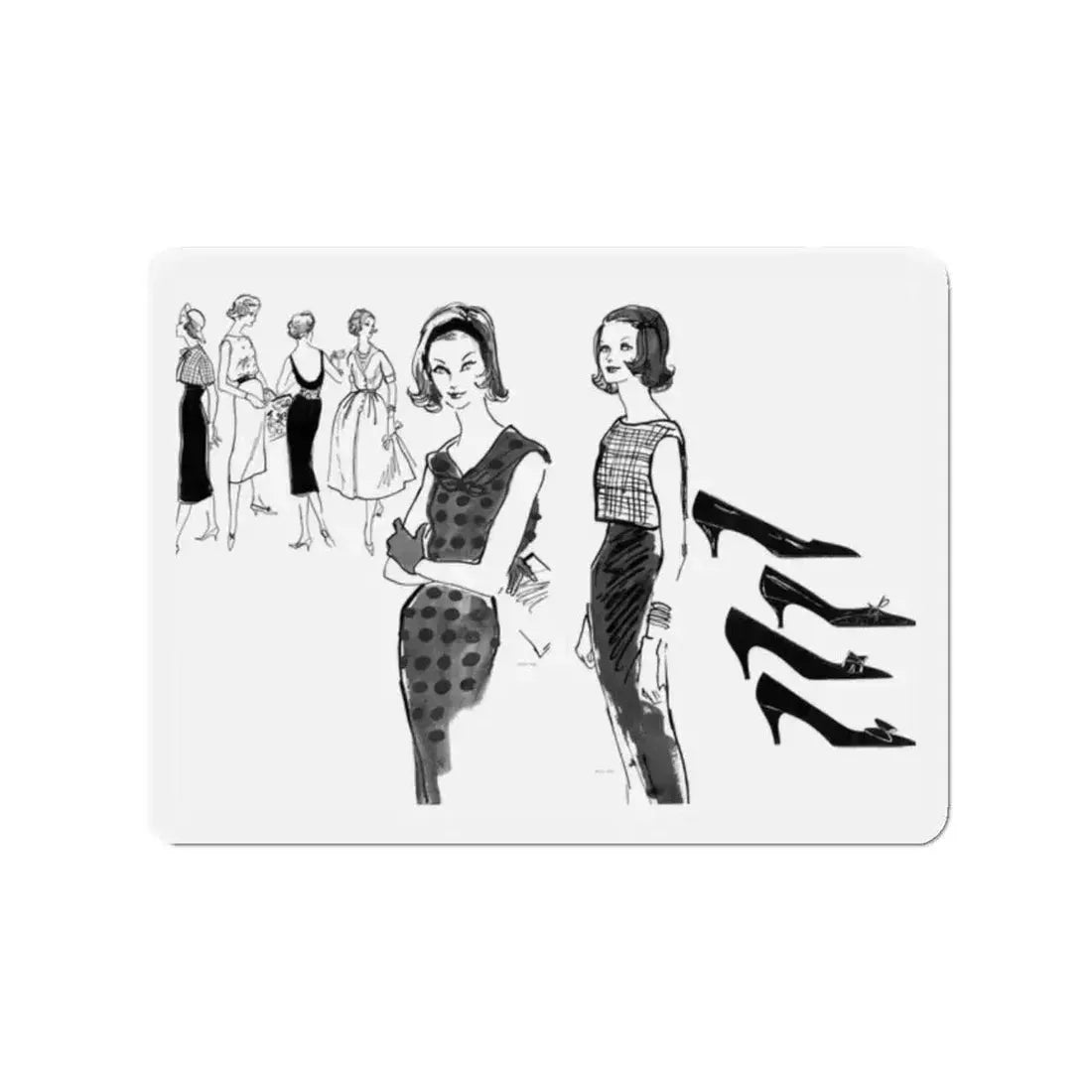 Fashion Illustration by Erica Perl, 1957 (1) (Magazine Illustration) Refrigerator Magnet 2 Inch Die-Cut - The Sticker Space