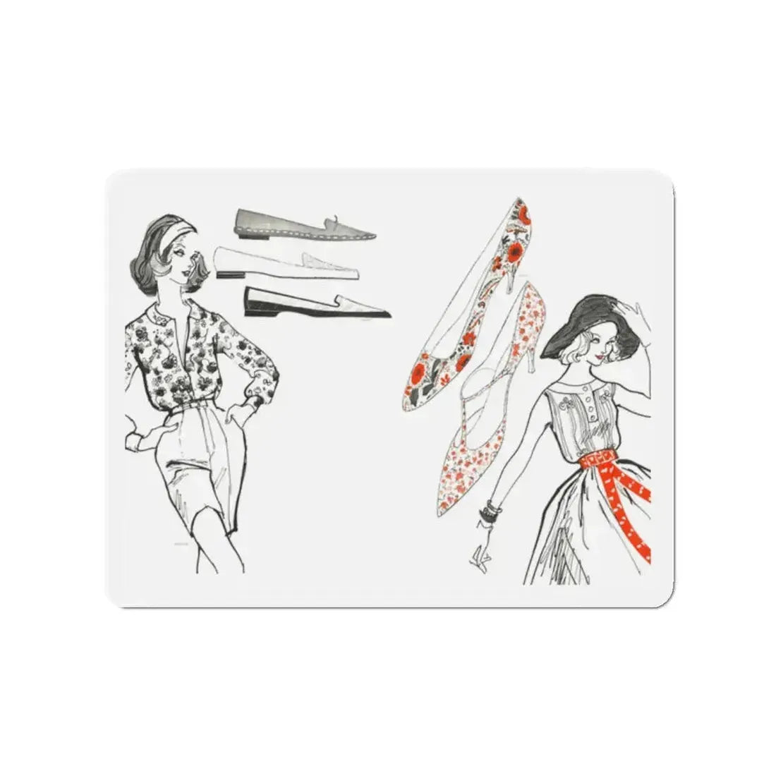 Fashion Illustration by Erica Perl, 1957 (2) (Magazine Illustration) Refrigerator Magnet 2 Inch Die-Cut - The Sticker Space