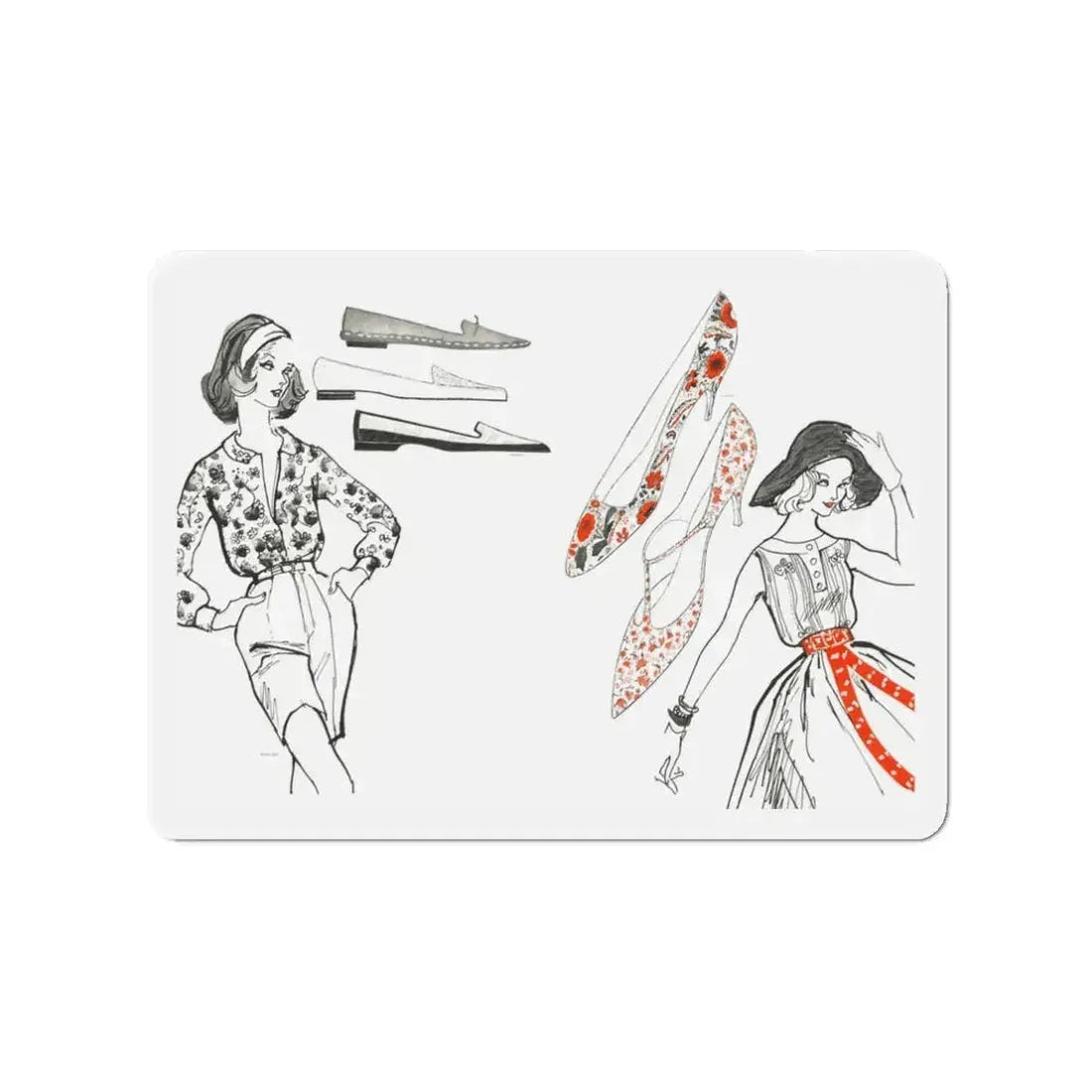 Fashion Illustration by Erica Perl, 1957 (2) (Magazine Illustration) Refrigerator Magnet 3 Inch Die-Cut - The Sticker Space