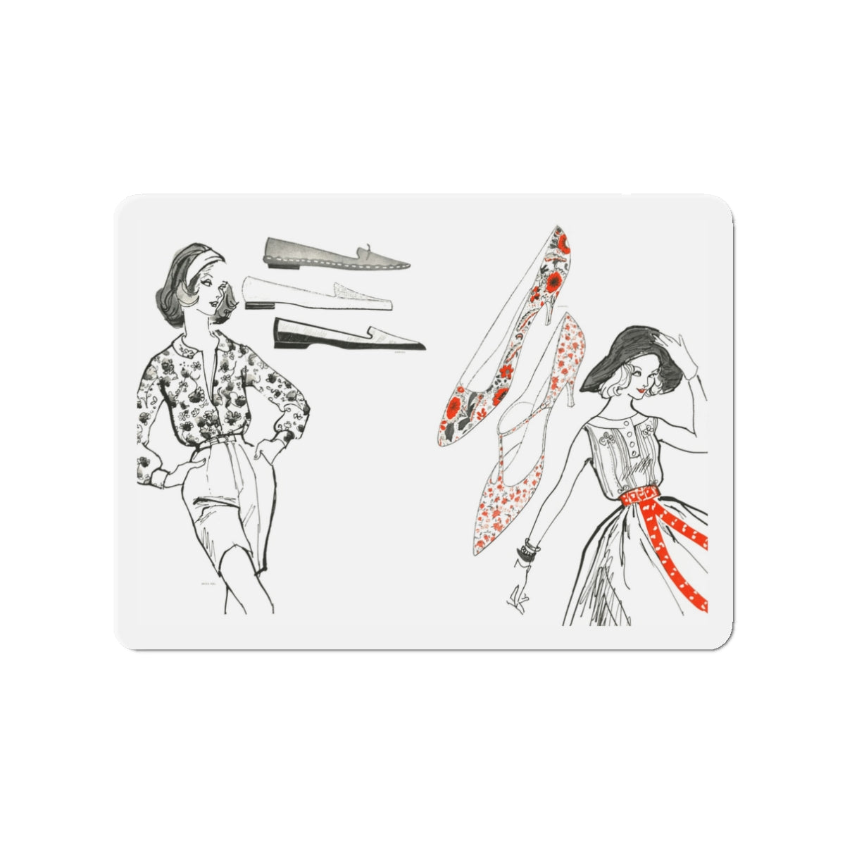 Fashion Illustration by Erica Perl, 1957 (2) (Magazine Illustration) Refrigerator Magnet-3" x 3"-The Sticker Space