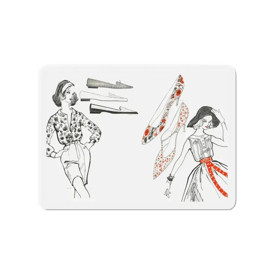 Fashion Illustration by Erica Perl, 1957 (2) (Magazine Illustration) Refrigerator Magnet 4 Inch Die-Cut - The Sticker Space