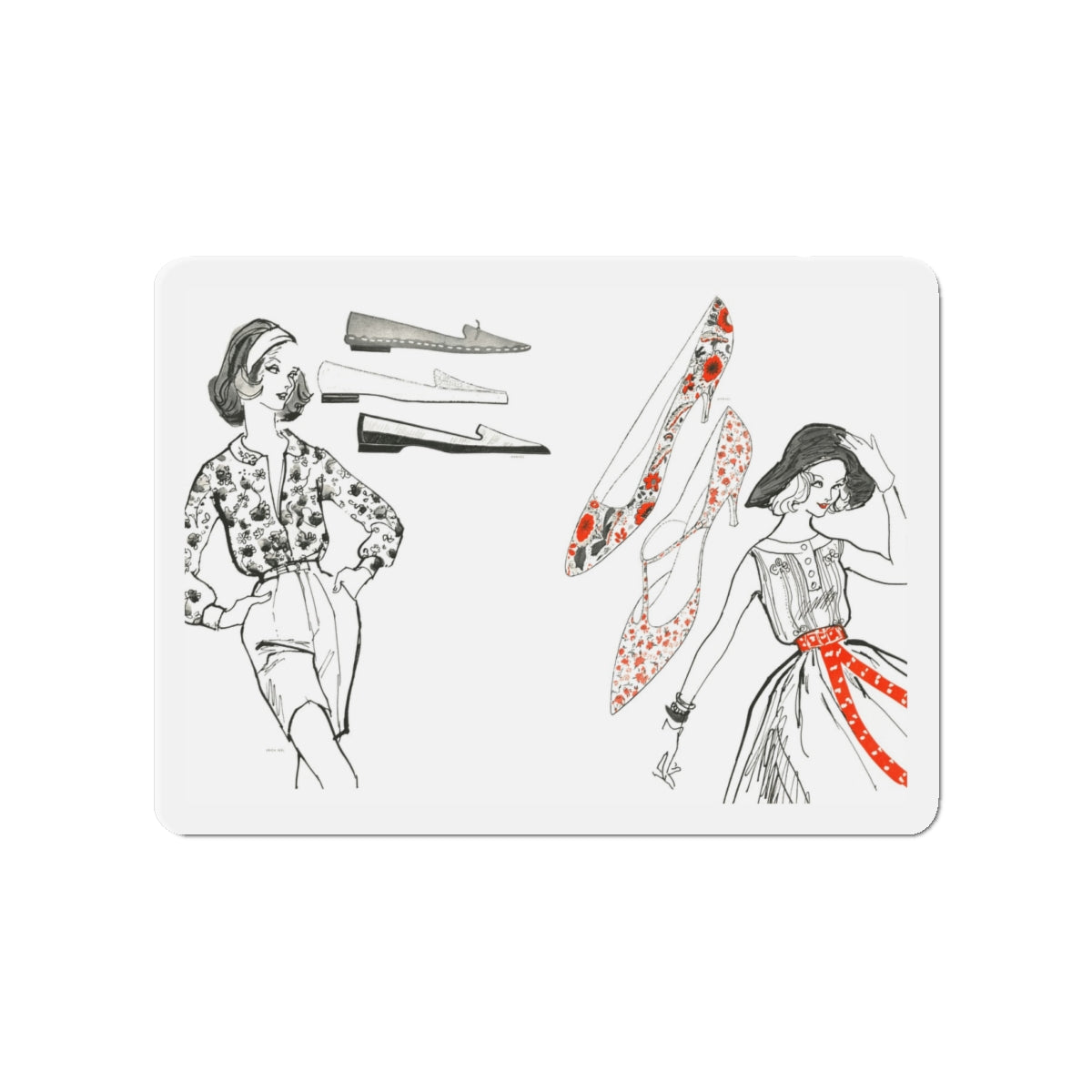 Fashion Illustration by Erica Perl, 1957 (2) (Magazine Illustration) Refrigerator Magnet-4" x 4"-The Sticker Space