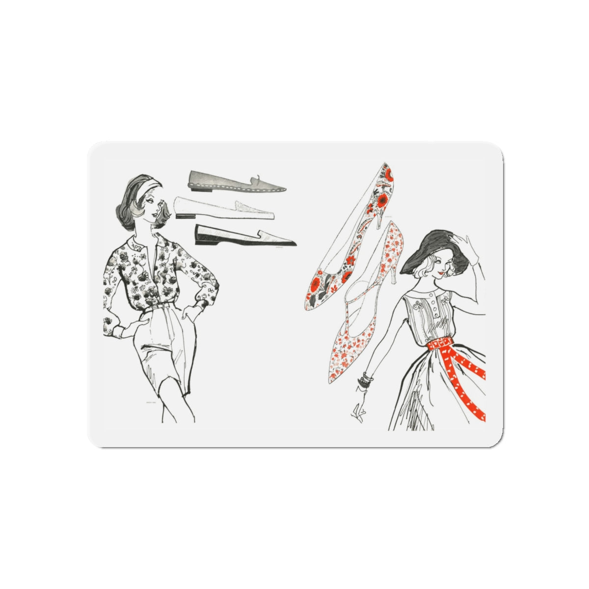 Fashion Illustration by Erica Perl, 1957 (2) (Magazine Illustration) Refrigerator Magnet-5" x 5"-The Sticker Space