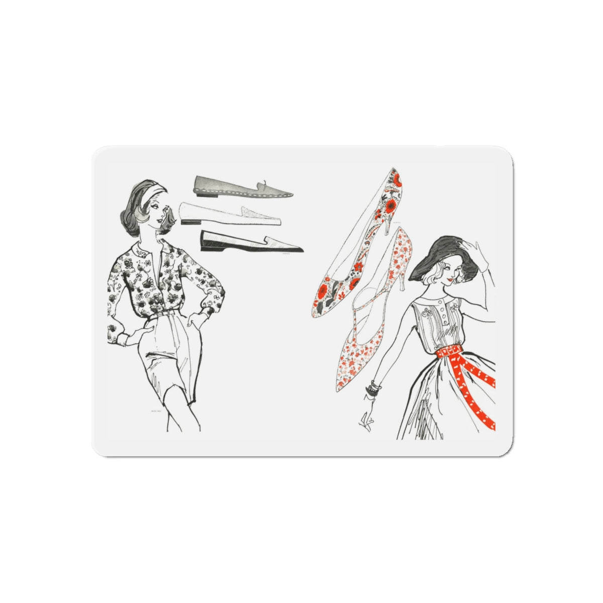 Fashion Illustration by Erica Perl, 1957 (2) (Magazine Illustration) Refrigerator Magnet-6 × 6"-The Sticker Space