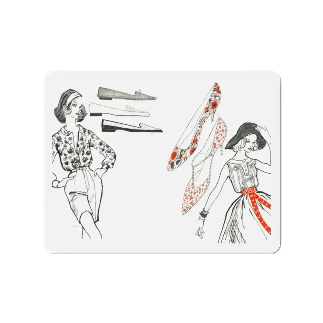 Fashion Illustration by Erica Perl, 1957 (2) (Magazine Illustration) Refrigerator Magnet - The Sticker Space