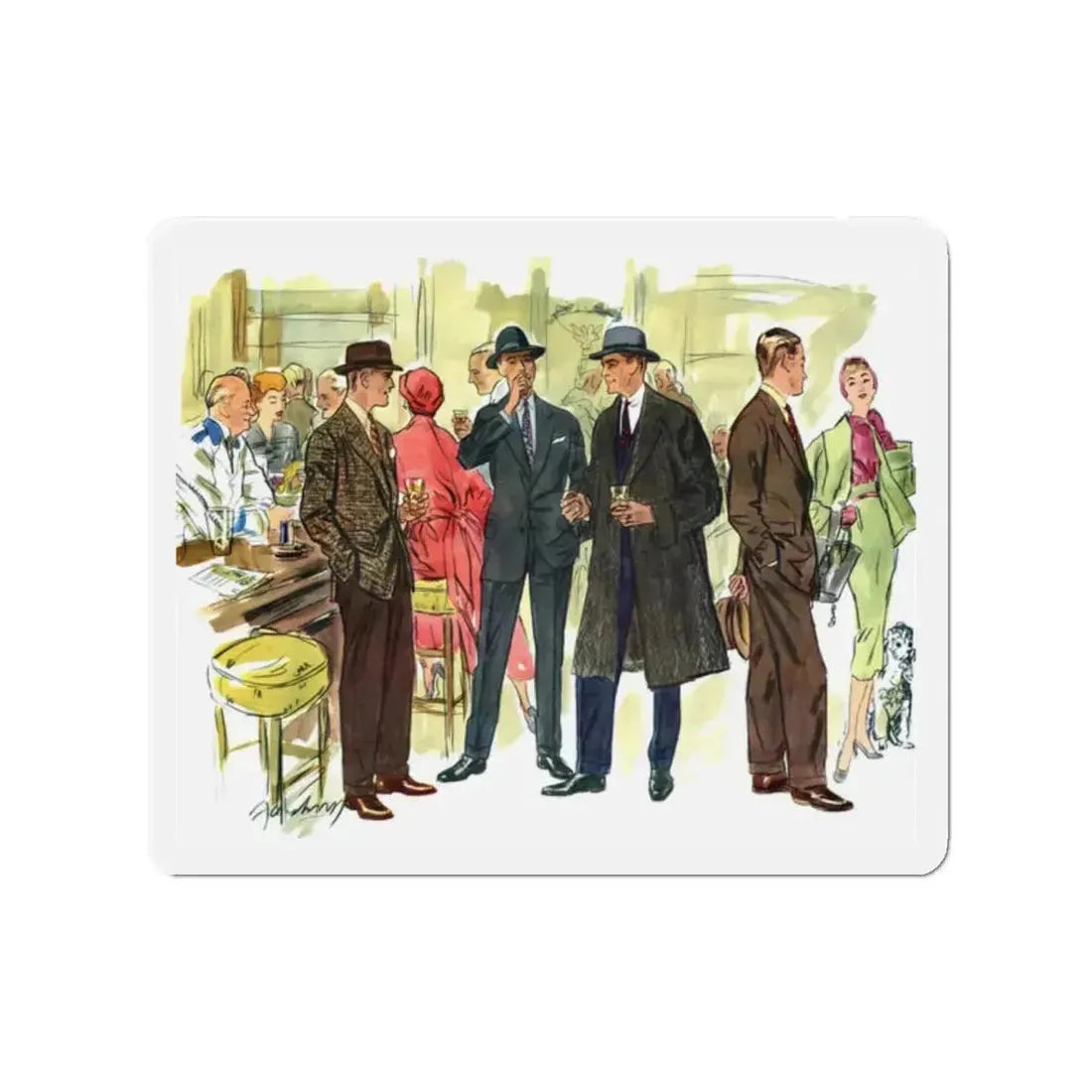 Fashion illustration from Esquire, 1954 (Magazine Illustration) Refrigerator Magnet 2 Inch Die-Cut - The Sticker Space