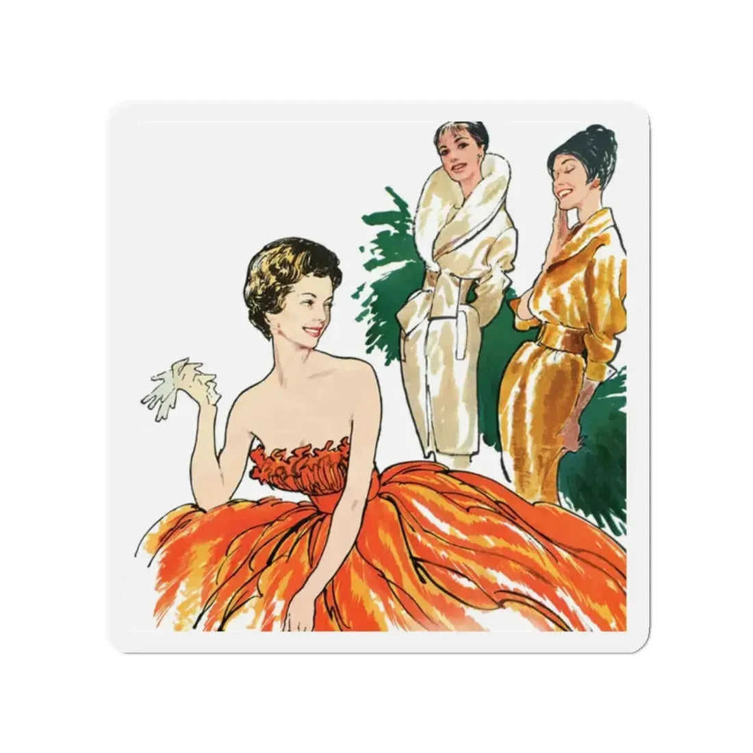 Fashion Illustration from Woman's Own magazine, 1959 (2) (Magazine Illustration) Refrigerator Magnet 2 Inch Die-Cut - The Sticker Space