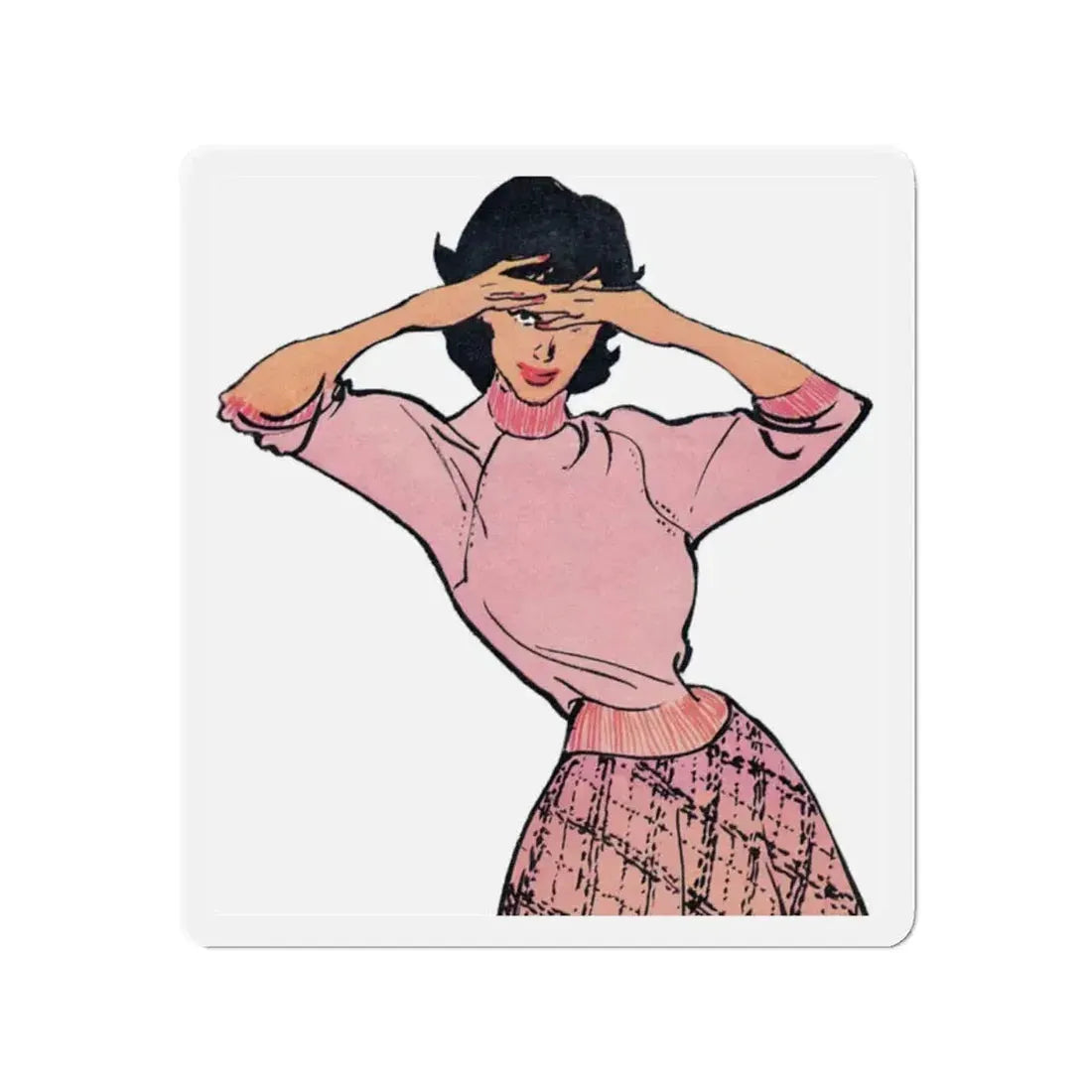 Fashion Illustration from Woman's Own magazine, 1959 (3) (Magazine Illustration) Refrigerator Magnet 2 Inch Die-Cut - The Sticker Space