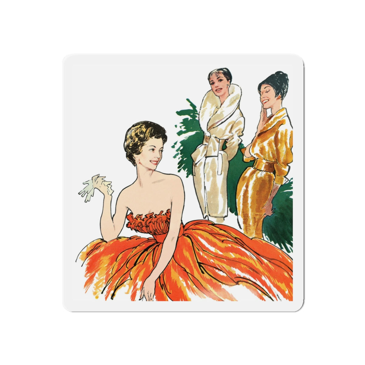 Fashion Illustration from Woman's Own magazine, 1959 (2) (Magazine Illustration) Refrigerator Magnet-5" x 5"-The Sticker Space