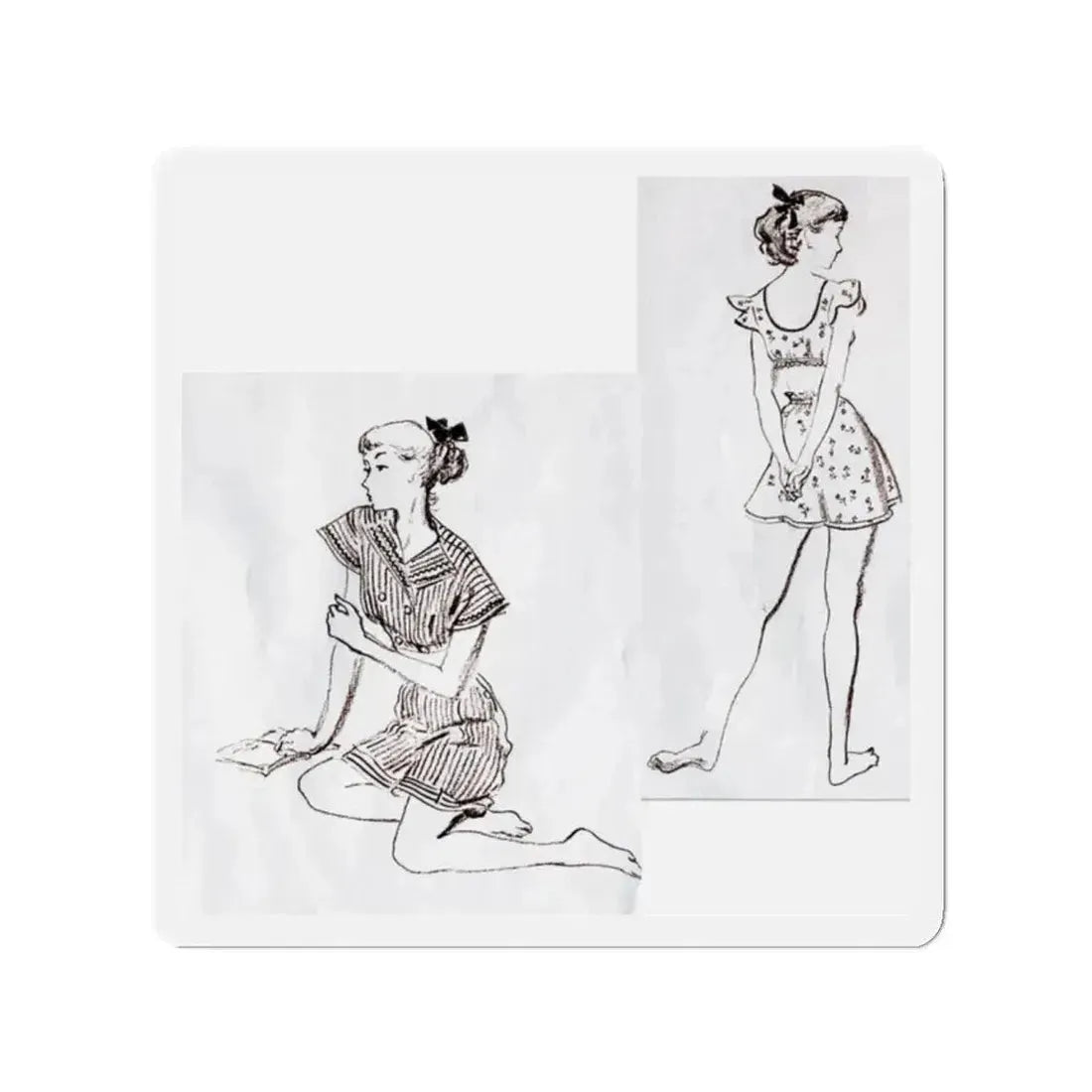 Fashion Illustrations, Junior Bazaar, 1947 (Magazine Illustration) Refrigerator Magnet 2 Inch Die-Cut - The Sticker Space