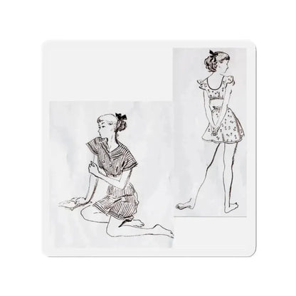 Fashion Illustrations, Junior Bazaar, 1947 (Magazine Illustration) Refrigerator Magnet 2 Inch Die-Cut - The Sticker Space