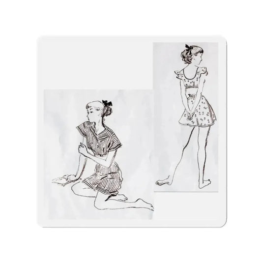 Fashion Illustrations, Junior Bazaar, 1947 (Magazine Illustration) Refrigerator Magnet 2 Inch Die-Cut - The Sticker Space