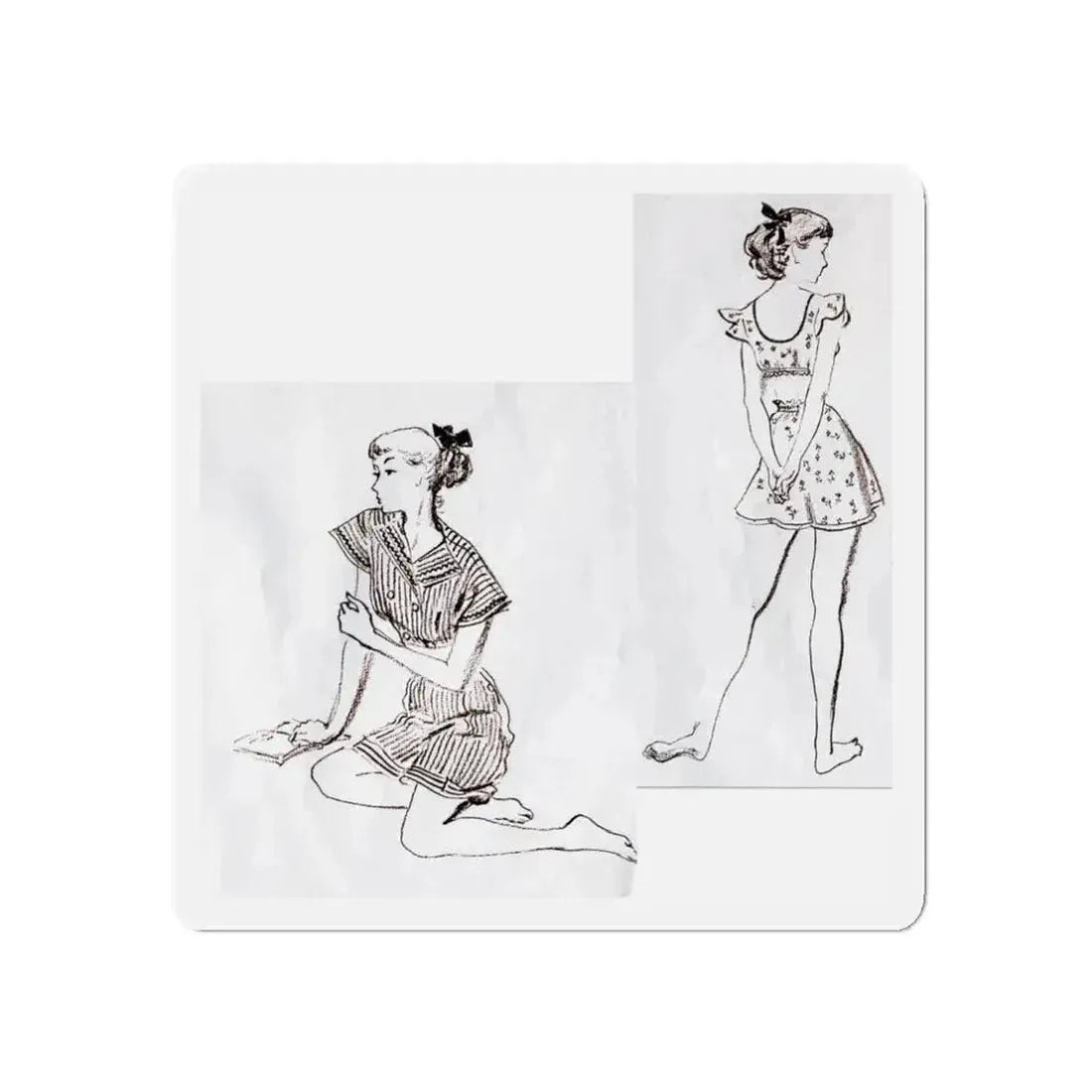 Fashion Illustrations, Junior Bazaar, 1947 (Magazine Illustration) Refrigerator Magnet 3 Inch Die-Cut - The Sticker Space