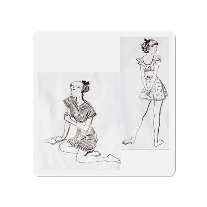 Fashion Illustrations, Junior Bazaar, 1947 (Magazine Illustration) Refrigerator Magnet 3 Inch Die-Cut - The Sticker Space