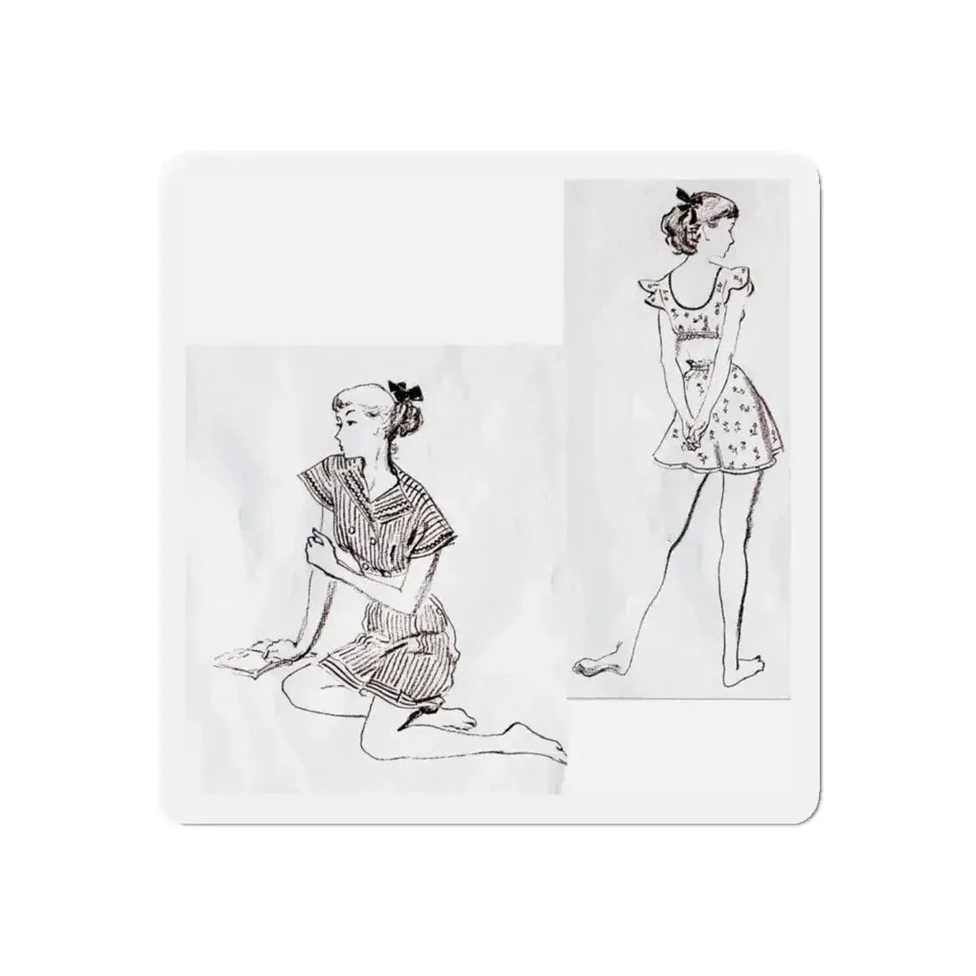 Fashion Illustrations, Junior Bazaar, 1947 (Magazine Illustration) Refrigerator Magnet 4 Inch Die-Cut - The Sticker Space