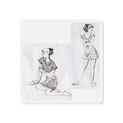 Fashion Illustrations, Junior Bazaar, 1947 (Magazine Illustration) Refrigerator Magnet 4 Inch Die-Cut - The Sticker Space