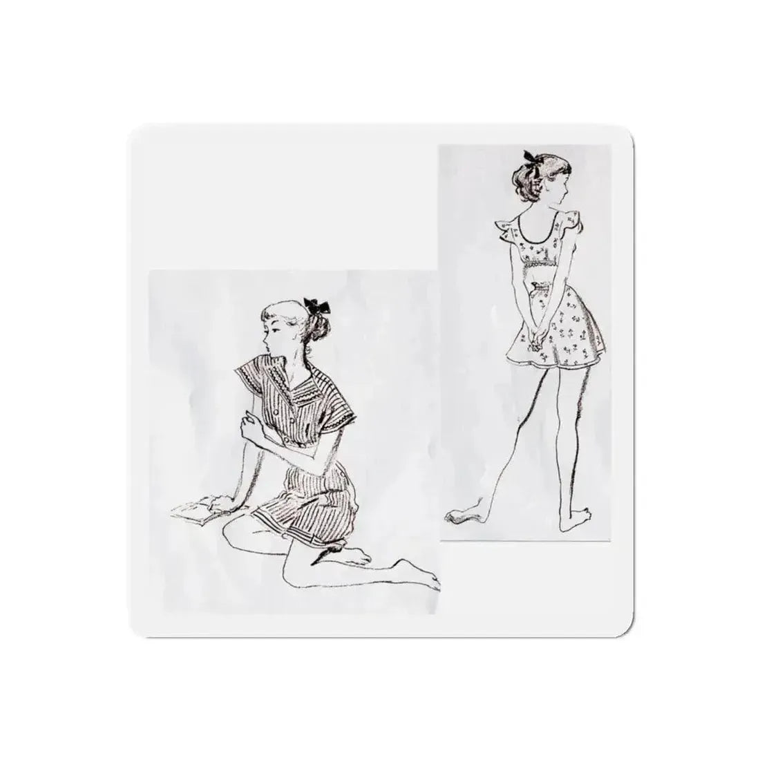 Fashion Illustrations, Junior Bazaar, 1947 (Magazine Illustration) Refrigerator Magnet 5 Inch Die-Cut - The Sticker Space