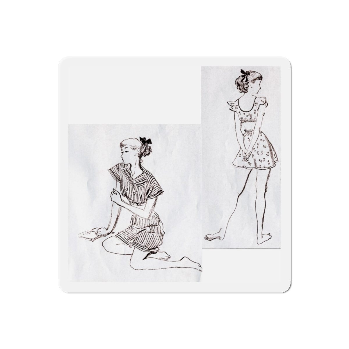 Fashion Illustrations, Junior Bazaar, 1947 (Magazine Illustration) Refrigerator Magnet-5" x 5"-The Sticker Space