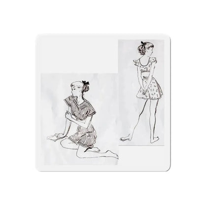 Fashion Illustrations, Junior Bazaar, 1947 (Magazine Illustration) Refrigerator Magnet 6 Inch Die-Cut - The Sticker Space