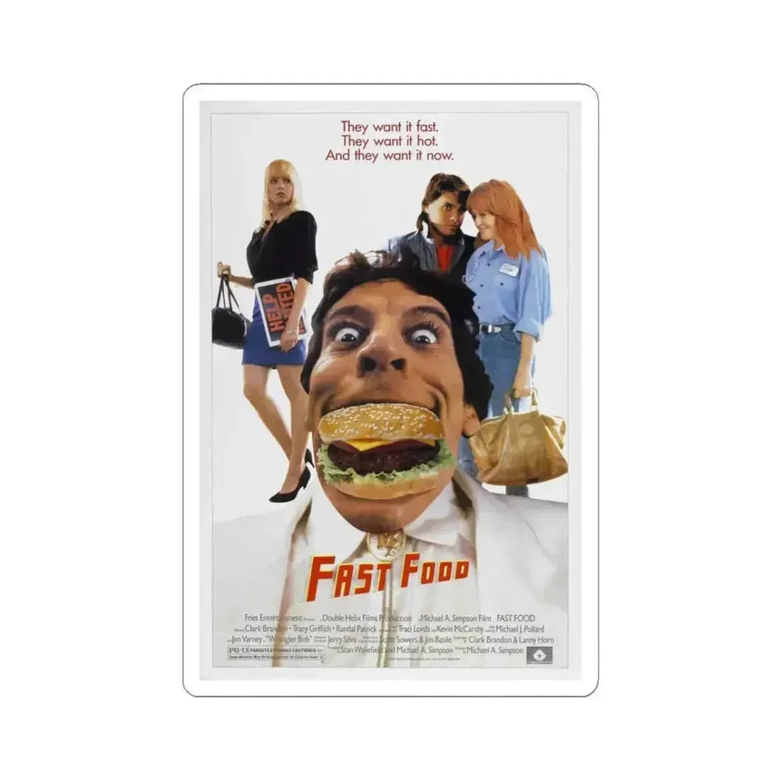 FAST FOOD 1989 Movie Poster - STICKER Vinyl Kiss-Cut Decal 3 Inch White - The Sticker Space