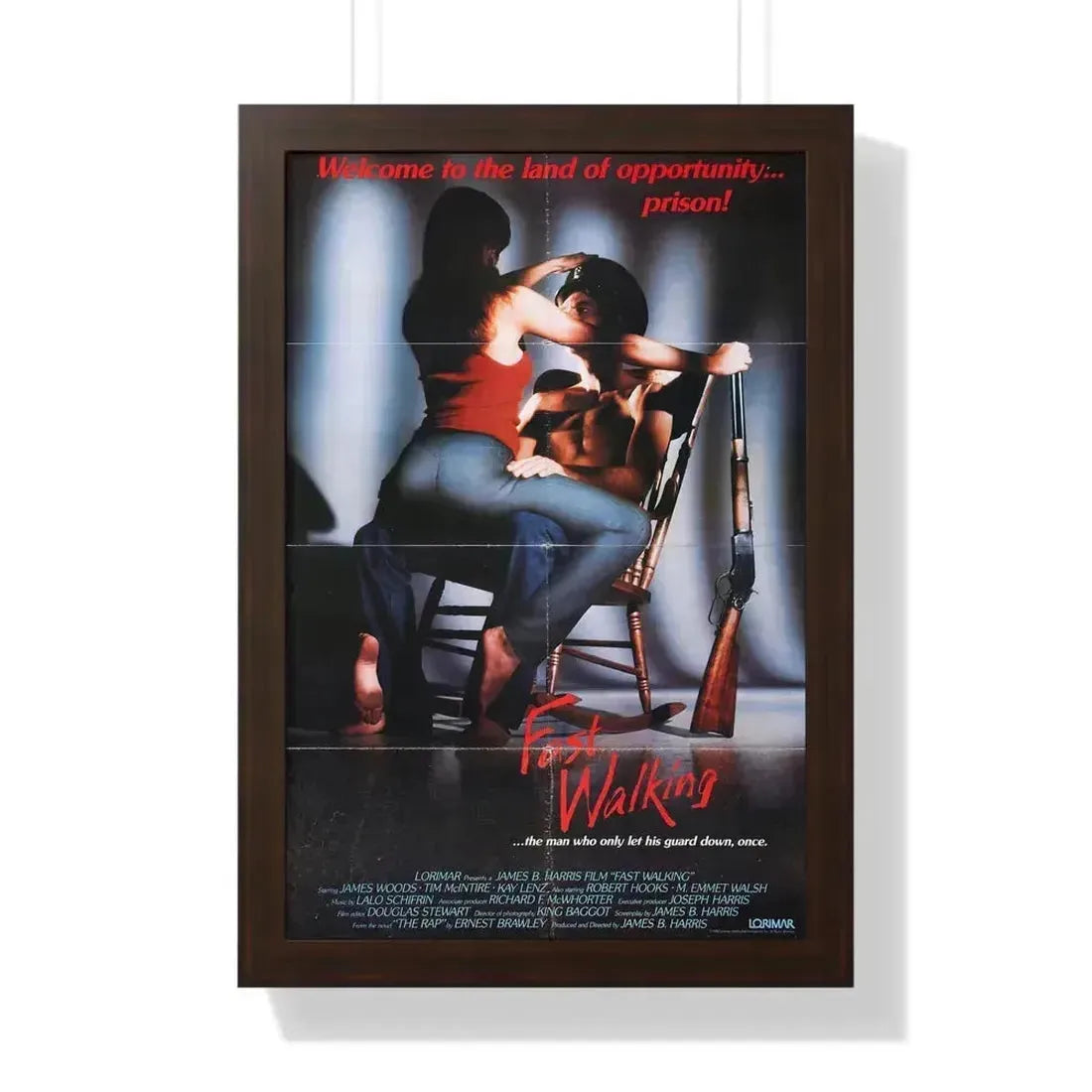 FAST WALKING 1982 - Framed Movie Poster 16″ x 24″ Walnut - The Sticker Space