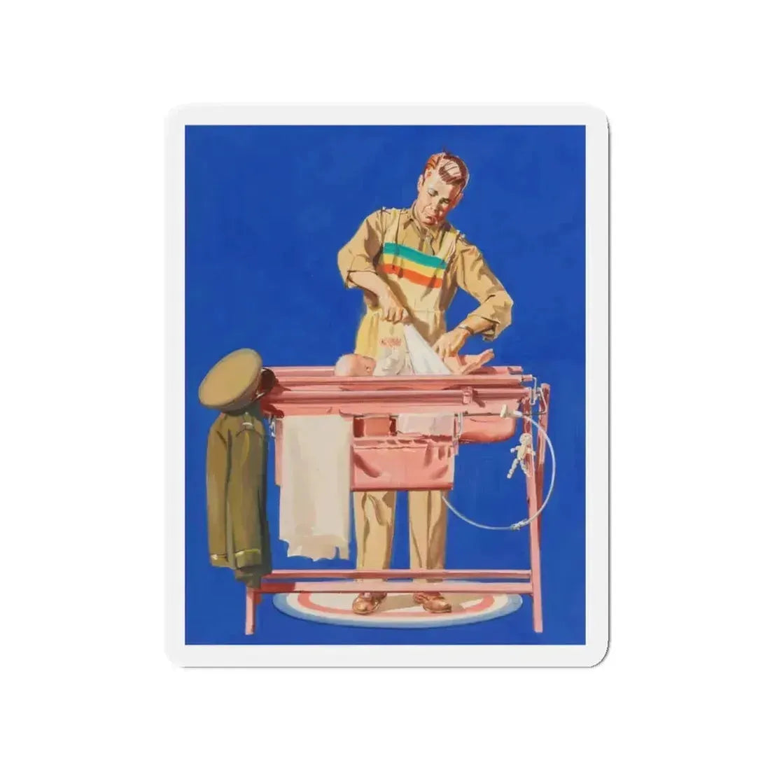 Fatherhood, advertisement (Magazine Illustration) Refrigerator Magnet 3 Inch Die-Cut - The Sticker Space