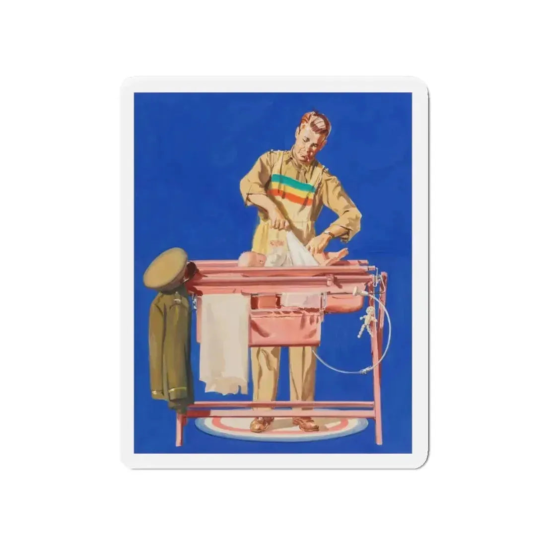 Fatherhood, advertisement (Magazine Illustration) Refrigerator Magnet 4 Inch Die-Cut - The Sticker Space