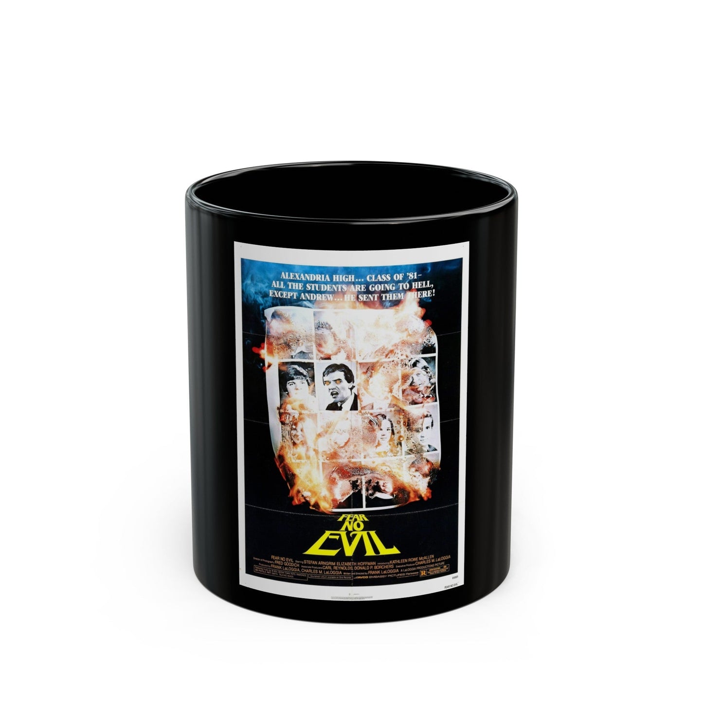 FEAR NO EVIL 1981 Movie Poster - Black Coffee Mug-11oz-The Sticker Space