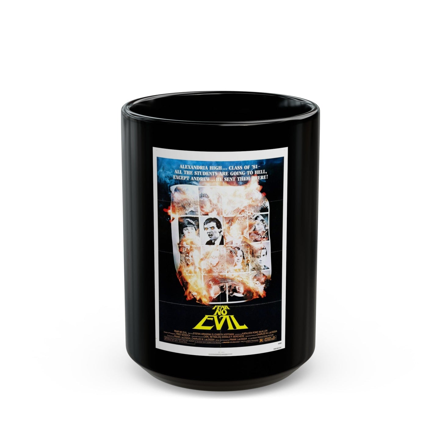 FEAR NO EVIL 1981 Movie Poster - Black Coffee Mug-15oz-The Sticker Space