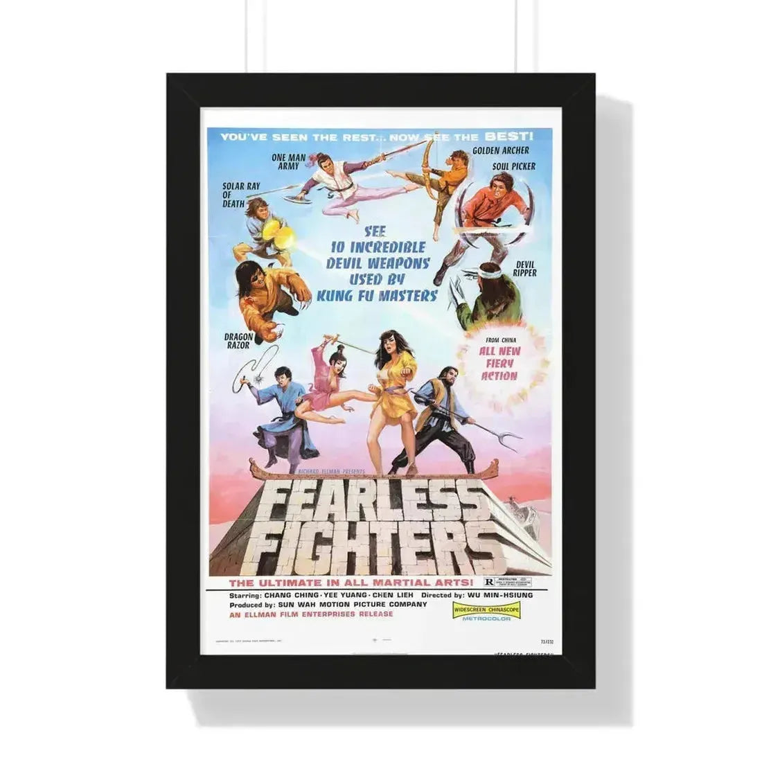 FEARLESS FIGHTERS 1971 - Framed Movie Poster 16″ x 24″ Black - The Sticker Space