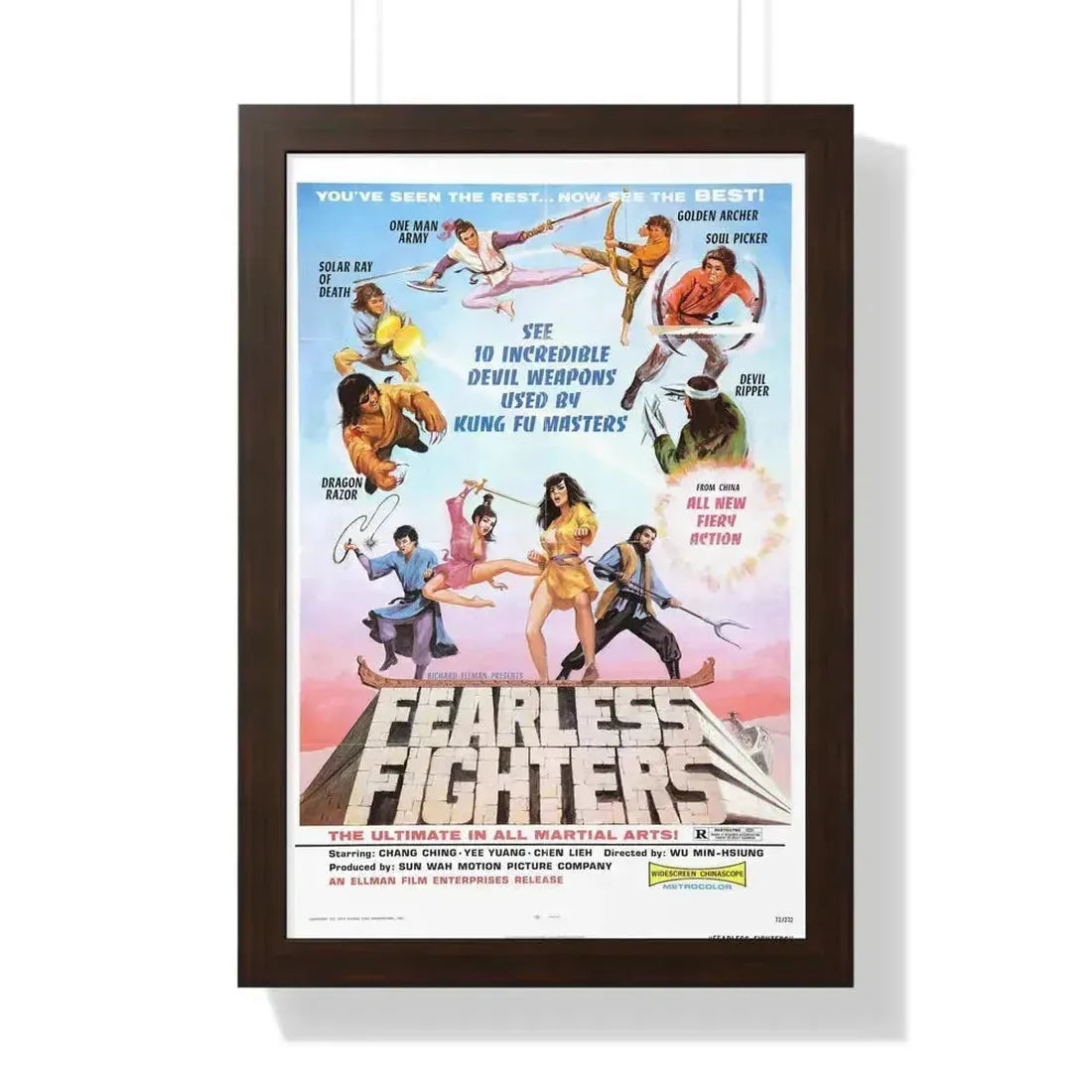FEARLESS FIGHTERS 1971 - Framed Movie Poster 16″ x 24″ Walnut - The Sticker Space