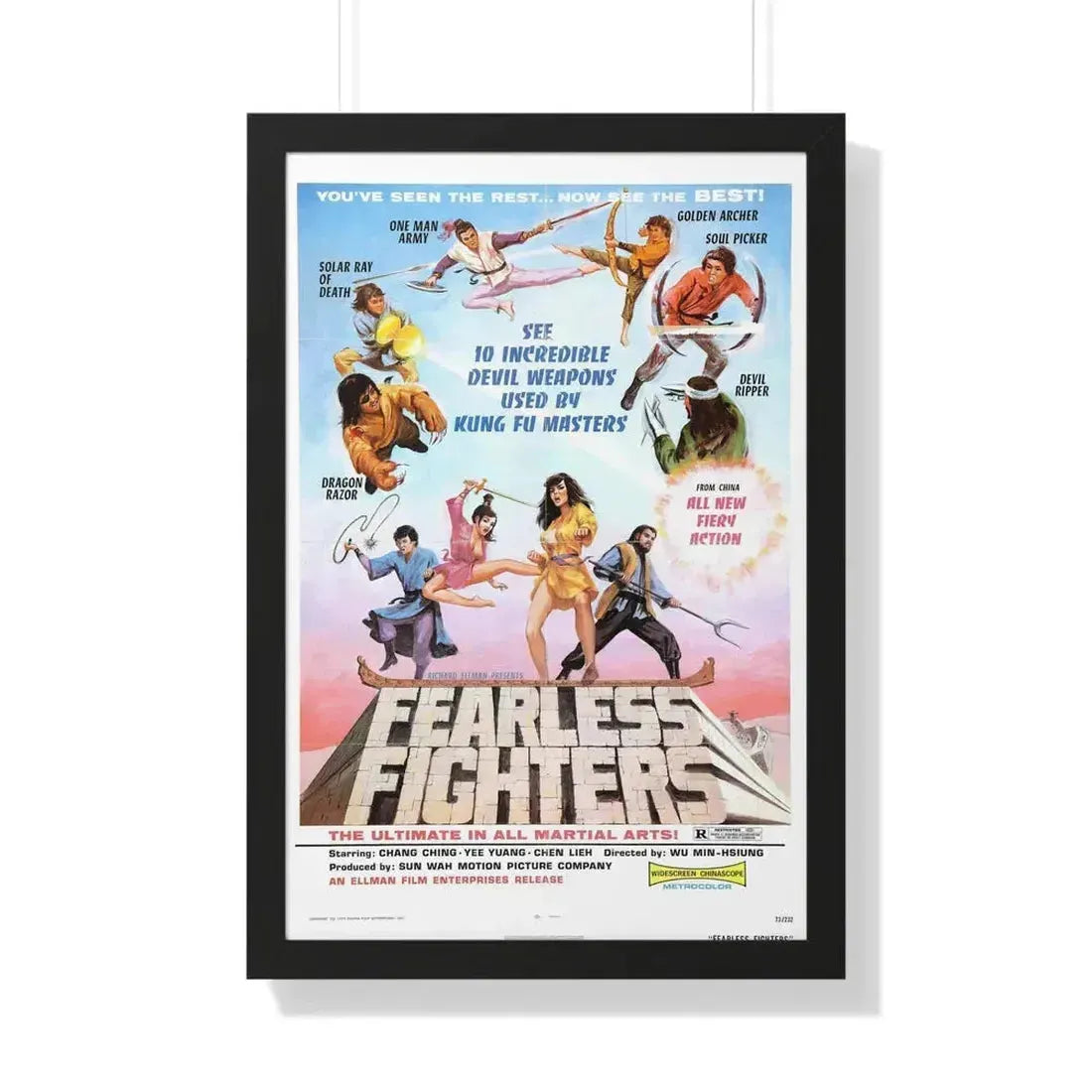 FEARLESS FIGHTERS 1971 - Framed Movie Poster 20" x 30" Black - The Sticker Space