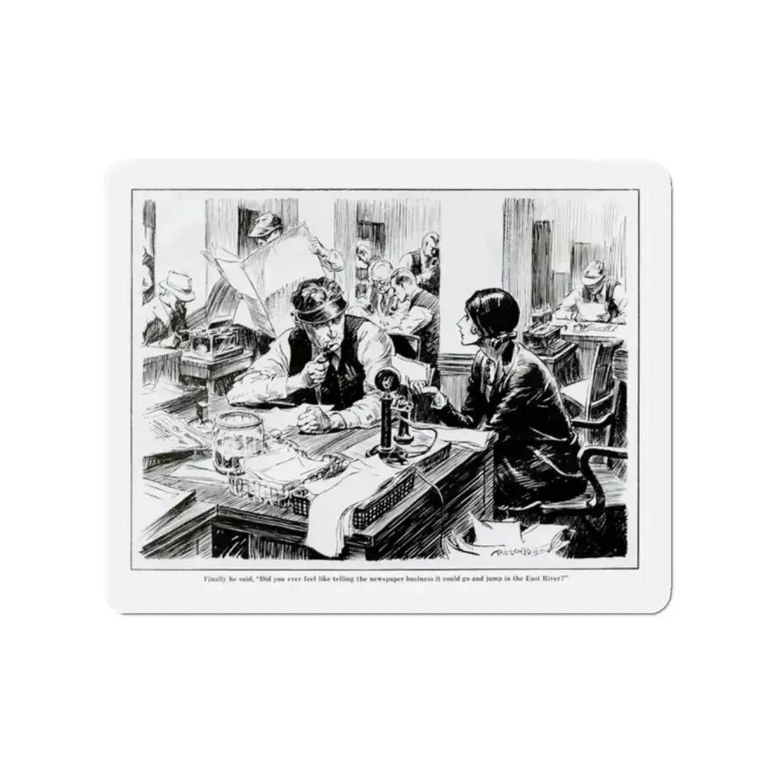 Fed Up With Work, 1931 (Magazine Illustration) Refrigerator Magnet 2 Inch Die-Cut - The Sticker Space