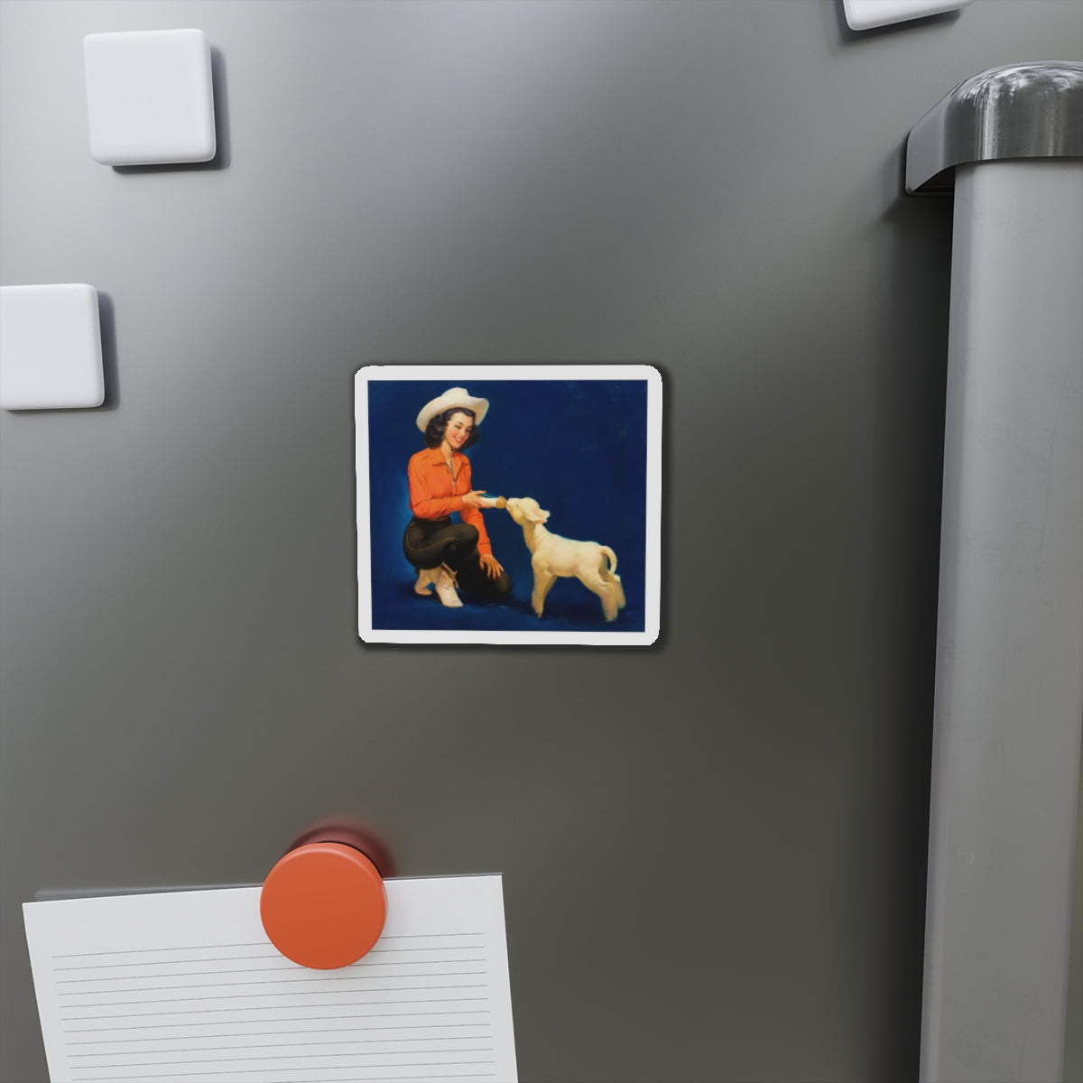 Feeding the Lamb, calendar illustration (Magazine Illustration) Refrigerator Magnet-The Sticker Space