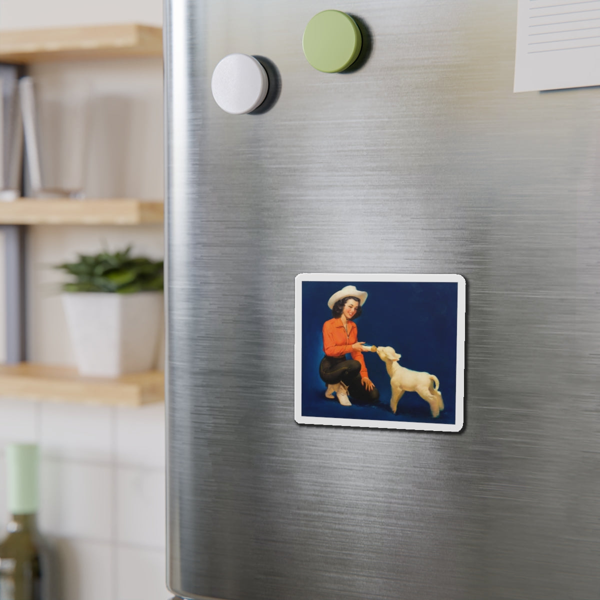 Feeding the Lamb, calendar illustration (Magazine Illustration) Refrigerator Magnet-The Sticker Space